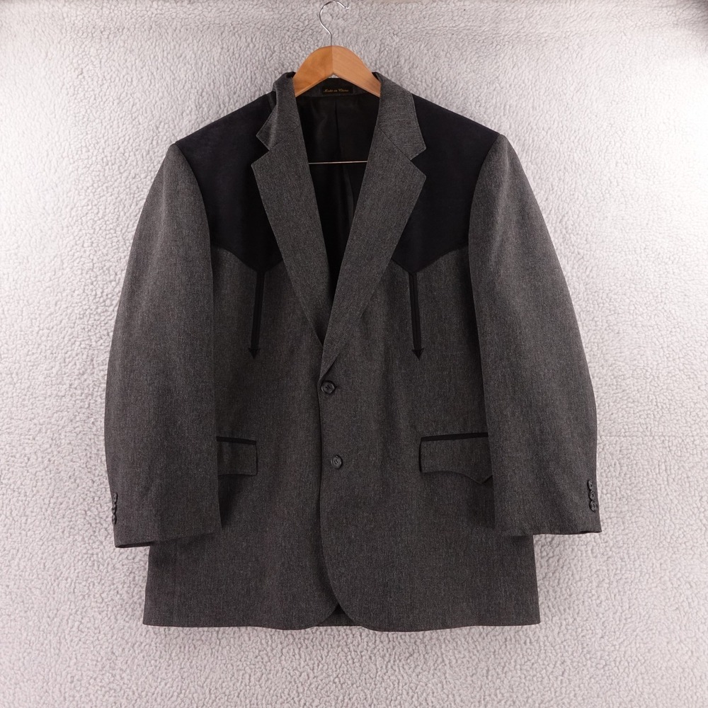 Circle S Mens 46R Western Sport Coat Charcoal Grey Black Suede Yoke Blazer